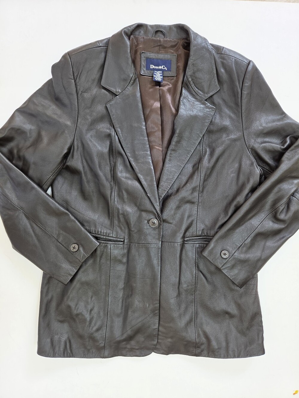 VTG Denim & Co brown leather blazer jacket 90s y2k size XL